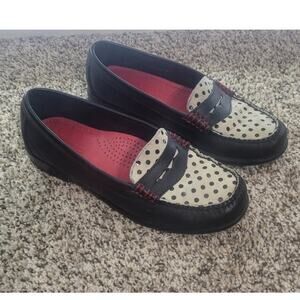 Weejuns Bass Penny Loafers Womens Size 6 Black & White Polka Dot Casual Fun Shoe